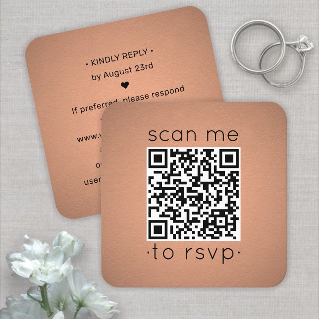 100 Pack QR Code RSVP Faux Copper Foil Enclosure Square Business Card (Creator Uploaded)