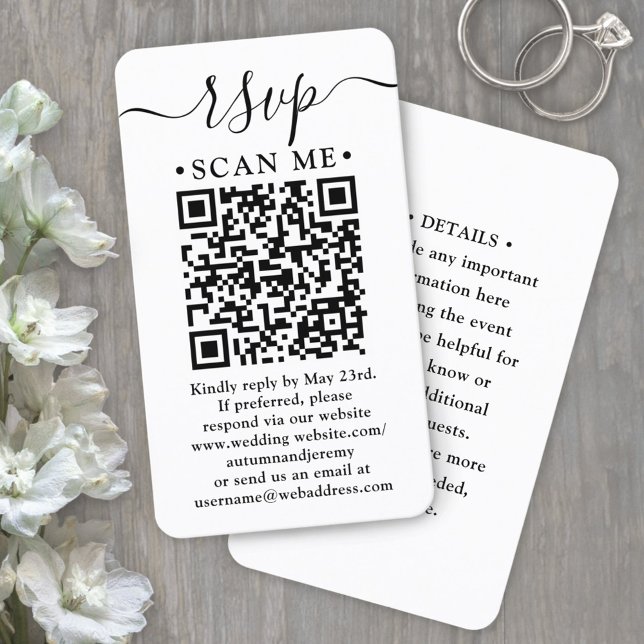 100 Pack QR Code Wedding RSVP & Details Enclosure Business Card (Creator Uploaded)