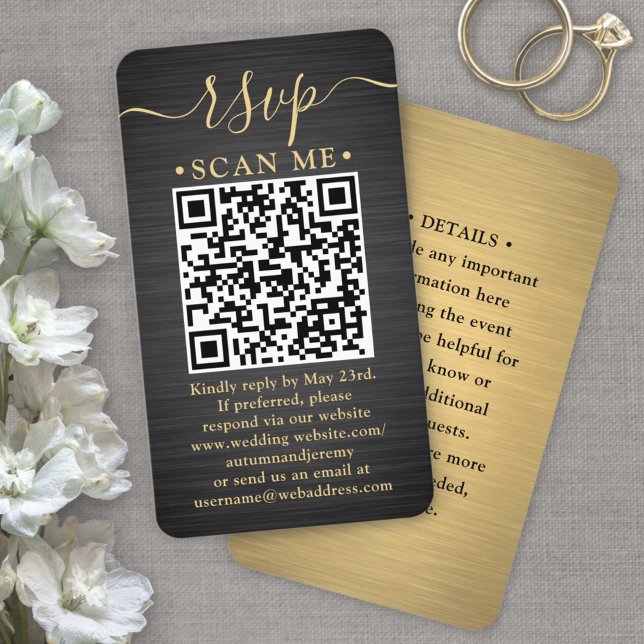100 Pack QR RSVP Black and Gold Wedding Enclosure Business Card (Creator Uploaded)