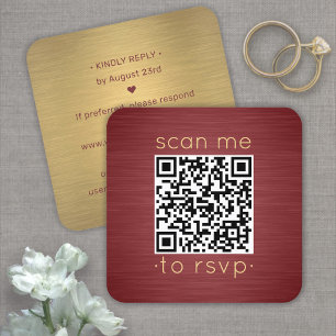 100 Pack QR RSVP Burgundy & Gold Wedding Enclosure Square Business Card