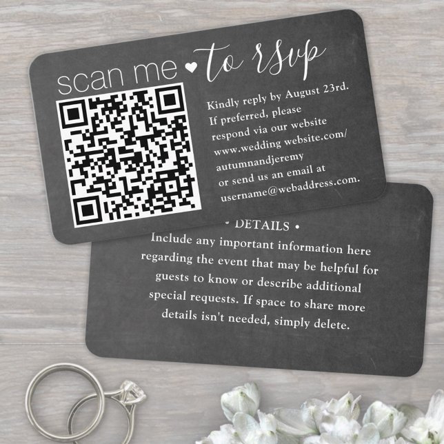 100 Pack QR RSVP & Details Chalkboard Enclosure Business Card (Creator Uploaded)