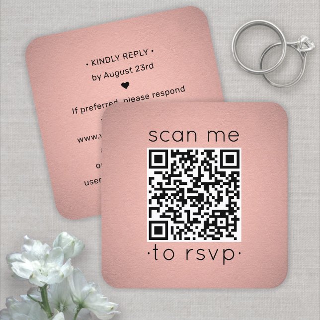 100 Pack QR RSVP Faux Rose Gold Foil Enclosure Square Business Card (Creator Uploaded)