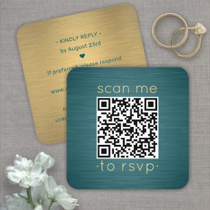 100 Pack QR RSVP Teal and Gold Wedding Enclosure Square Business Card
