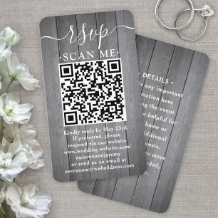 100 Pack QR RSVP Wedding Grey Faux Wood Enclosure Business Card