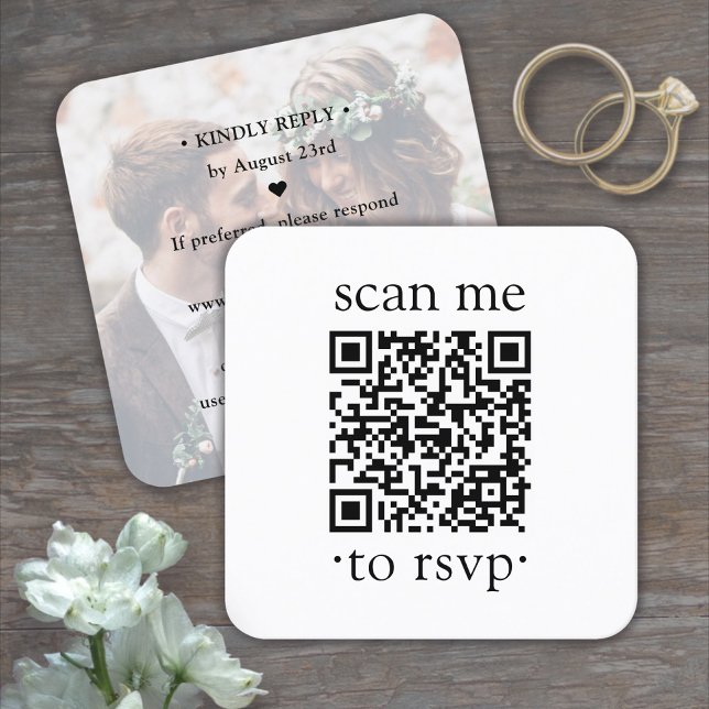 100 Pack QR RSVP Wedding Simple Photo Enclosure Square Business Card (Creator Uploaded)