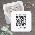 100 Pack QR  RSVP Wedding Website Photo Enclosure Square Business Card<br><div class="desc">Share one of your engagement or wedding photos and simplify RSVP responses with chic modern QR Code square enclosure cards. Back of card includes any celebration details of your choice such as directions, website, or special requests. The picture and all text are simple to customise, including wording that reads "scan...</div>
