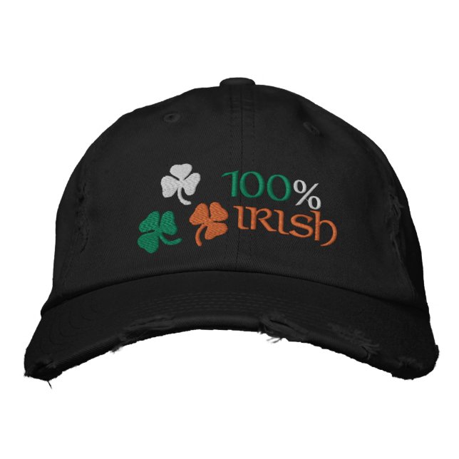 100 Percent Irish Shamrocks Embroidered Hat (Front)