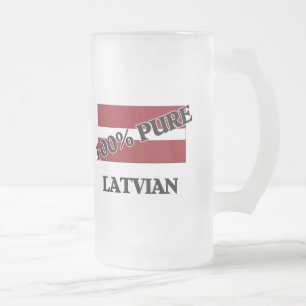 100 Percent LATVIAN Frosted Glass Beer Mug
