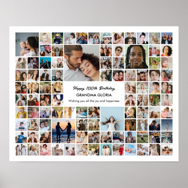 100 Photo Collage Custom Pictures 100th Birthday Poster (Front)