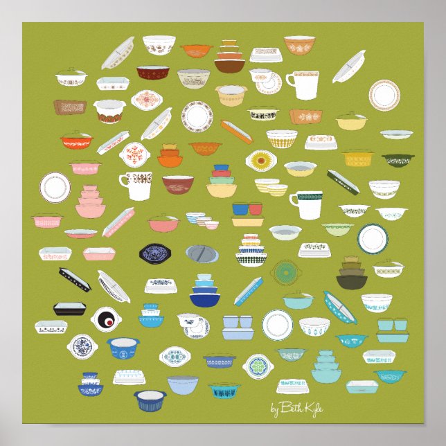 100 Pieces of Pyrex - Green Poster (Front)