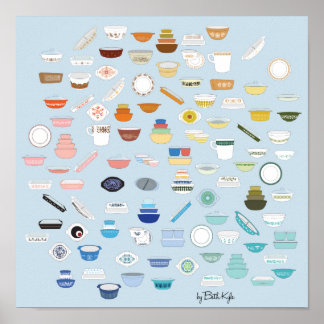 100 Pieces of Pyrex - Light Blue Poster