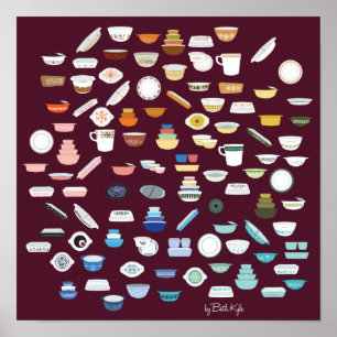 100 Pieces of Pyrex - Maroon Poster