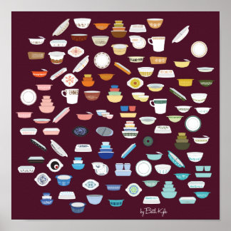 100 Pieces of Pyrex - Maroon Poster