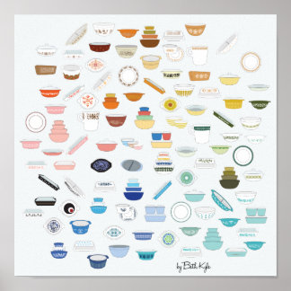 100 Pieces of Pyrex - White/Light Gray Poster