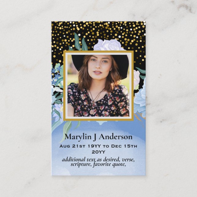 100 Pretty Floral Prayer Funeral Memorial PHOTO Business Card (Front)