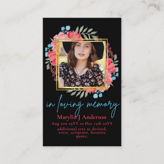 100 Pretty Floral Prayer Funeral Memorial PHOTO Business Card (Front)
