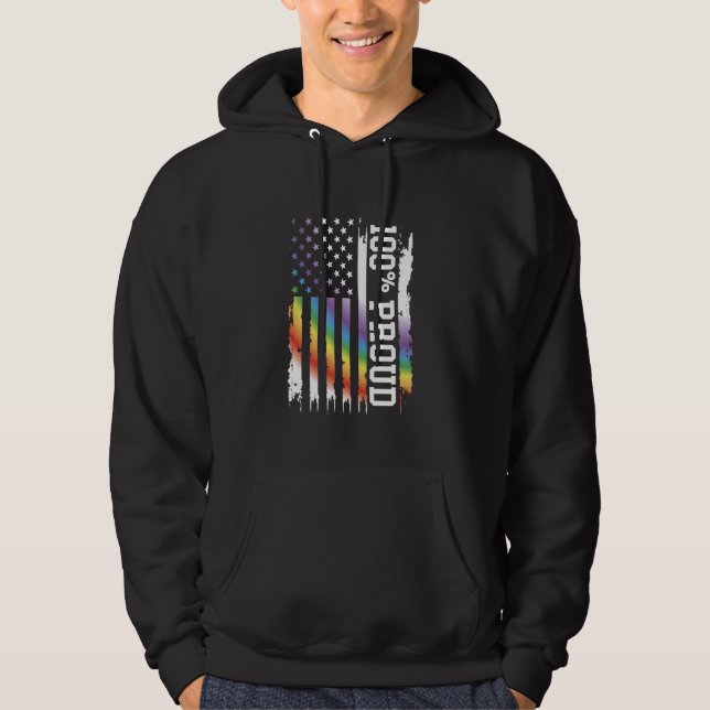 100 Proud United States Distressed Rainbow w US Fl Hoodie (Front)