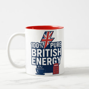 100% Pure British Energy Funny UK Pride  Two-Tone Coffee Mug