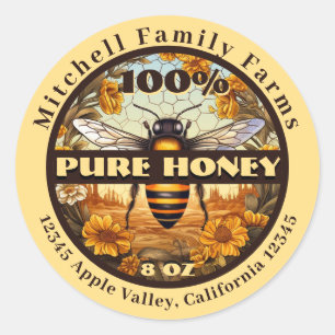 100% Pure Honey Bee Lable Classic Round Sticker