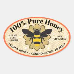 100% Pure Honey Jar Oval Sticker