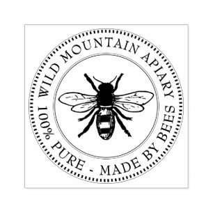 100% Pure Made By Bees Apiary Stamp Heraldic Bee