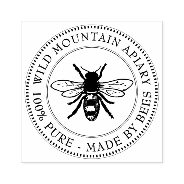 100% Pure Made By Bees Apiary Stamp Heraldic Bee (Imprint)