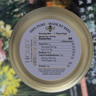 100% PURE MADE BY BEES Honey Nutrition Facts  Classic Round Sticker