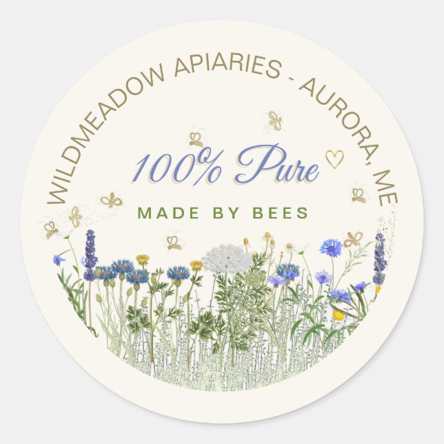 100% PURE Meadow Flowers and Bees Lid Label (Front)