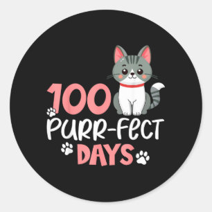 100 Purrfect Days Cat Lover 100th Days of School Classic Round Sticker