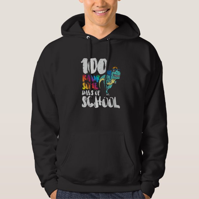 100 Rawsome Days Of School Trex Dinosaur 100th Day Hoodie (Front)