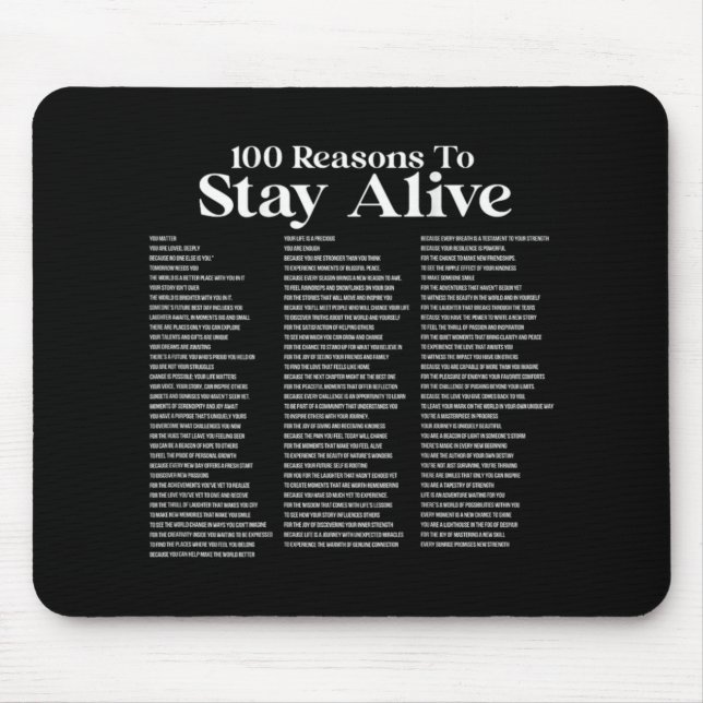 100 Reasons To Stay Alive Suicide Prevention 988 P Mouse Mat (Front)