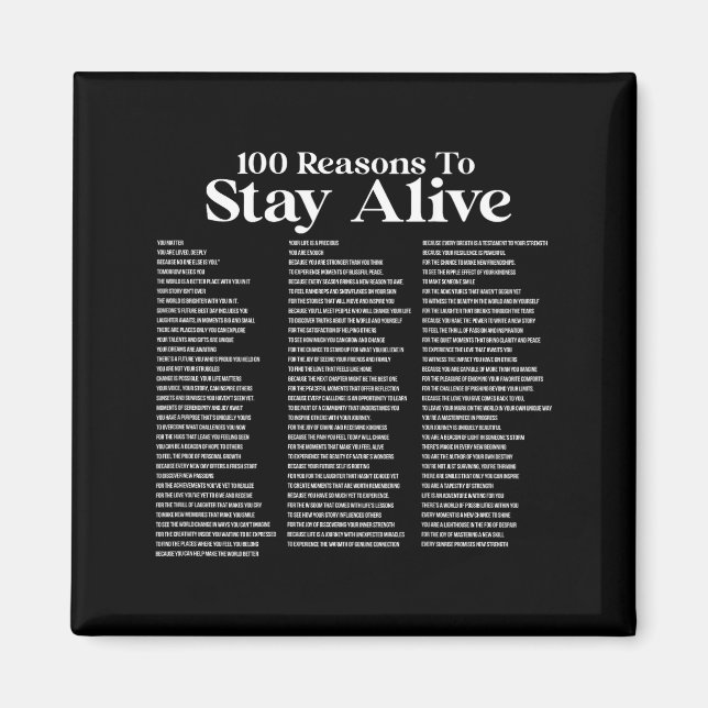 100 Reasons To Stay Alive Suicide Prevention 988 S Magnet (Front)