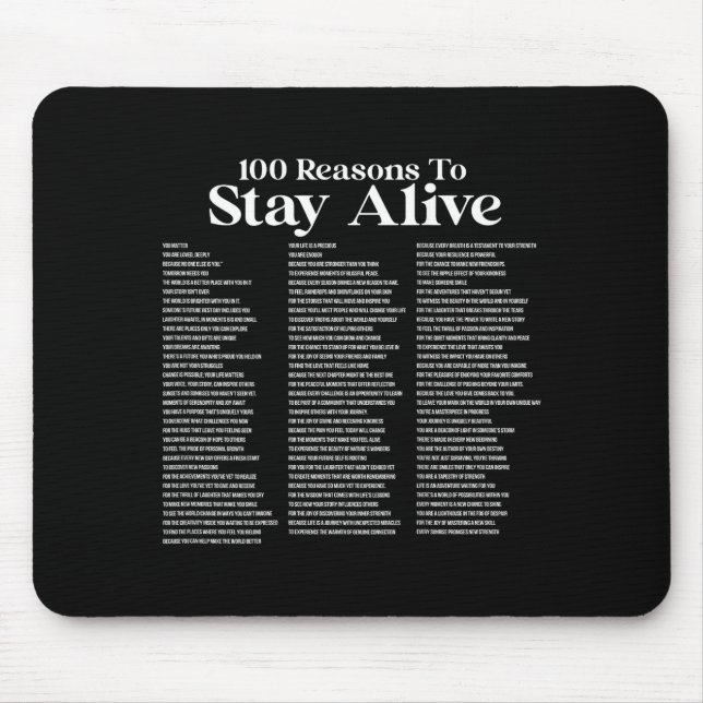 100 Reasons To Stay Alive Suicide Prevention 988 S Mouse Mat (Front)