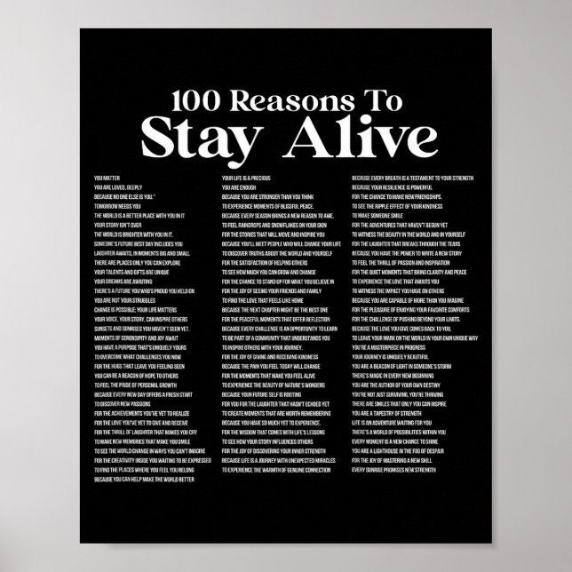 100 Reasons To Stay Alive Suicide Prevention 988 S Poster (Front)