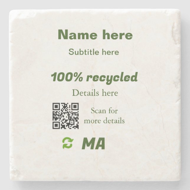 100% recycled add Q R code here business name Stone Coaster (Front)