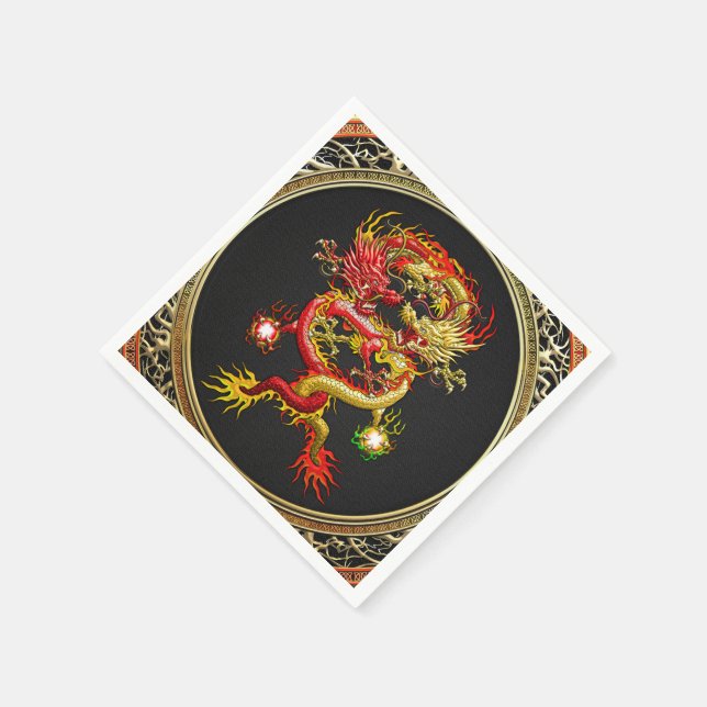 [100] Red and Yellow Dragons Napkin (Corner)