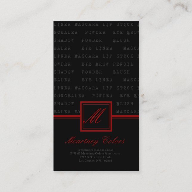 100 Red Black Make Up Words Artist Business Card (Front)