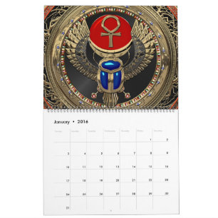 [100] Sacred Gold Egyptian Winged Scarab with Ankh Calendar