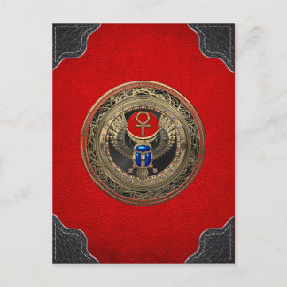 [100] Sacred Gold Egyptian Winged Scarab with Ankh Postcard