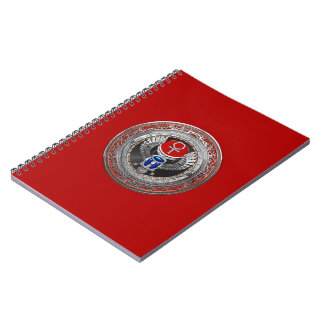 [100] Sacred Silver Egyptian Winged Scarab & Ankh Notebook