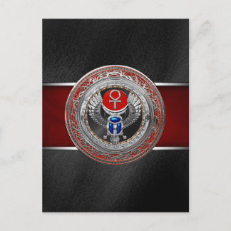 [100] Sacred Silver Egyptian Winged Scarab & Ankh Postcard