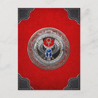 [100] Sacred Silver Egyptian Winged Scarab & Ankh Postcard