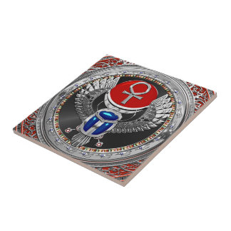 [100] Sacred Silver Egyptian Winged Scarab & Ankh Tile