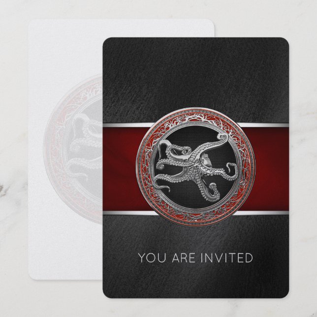 [100] Sacred Silver Octopus in Defensive Posture Invitation (Front/Back)
