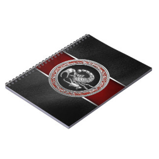 [100] Sacred Silver Scorpion on Black Notebook