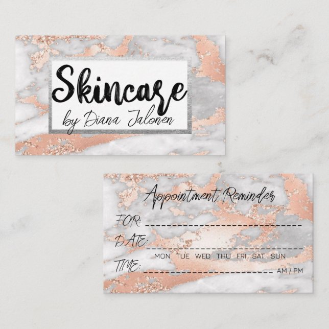 100 Skincare Appointment Reminder Rose Marble Business Card (Front/Back)