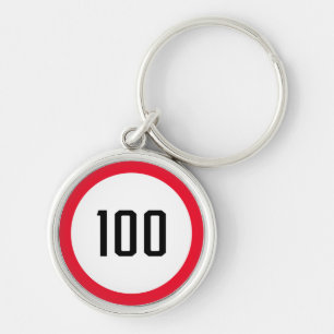 100 Speed Limit Round Road Traffic Sign   Keychain