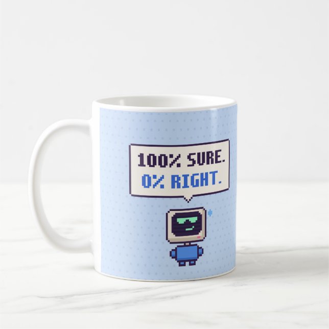 100% Sure. 0% Right. Funny AI Pixel Mug (Left)
