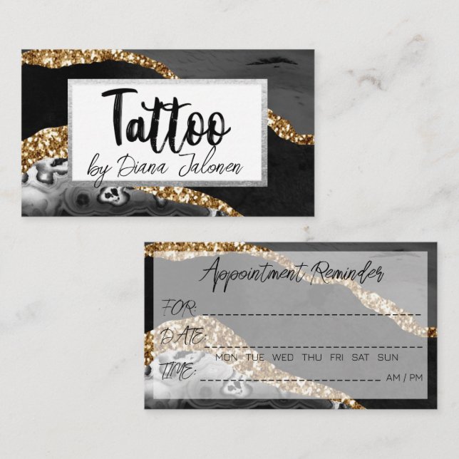 100 Tattoo Artist Appointment Reminder  Black Gold Business Card (Front/Back)