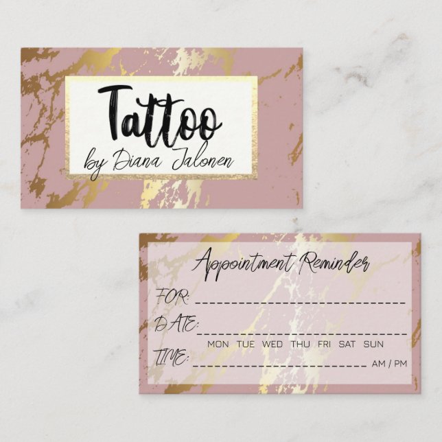 100 Tattoo Artist Appointment Reminder Rose Marble Business Card (Front/Back)